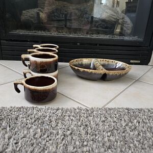 USA Vintage Pfaltzgaff Brown Drip Glaze Dish Set And Cheese crock Canisters